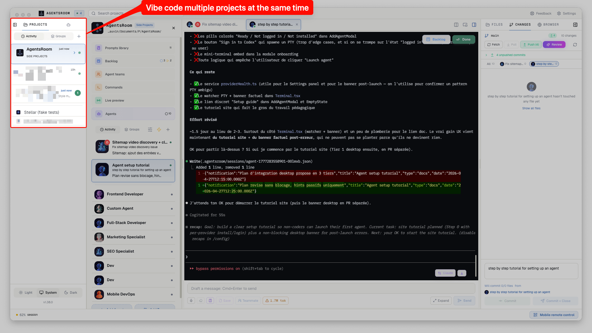 AgentsRoom managing multiple vibe coding projects at the same time