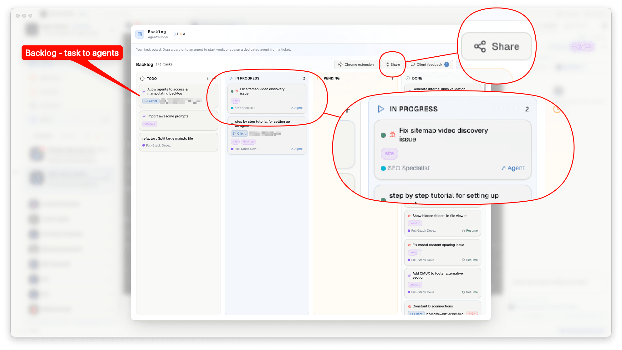 AgentsRoom backlog: drive AI agents from a shareable public board