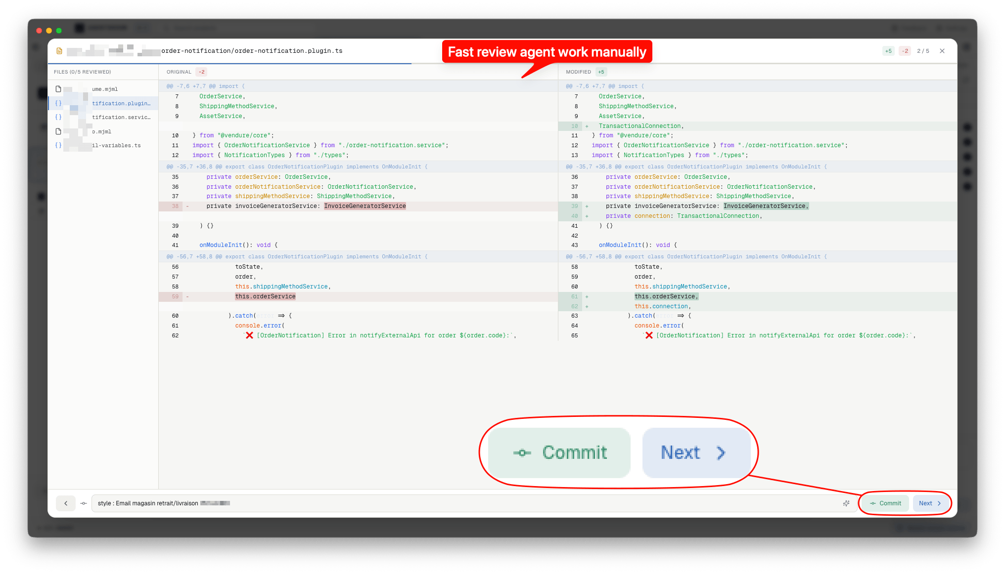 AgentsRoom fast review: review agent work manually with a side-by-side diff