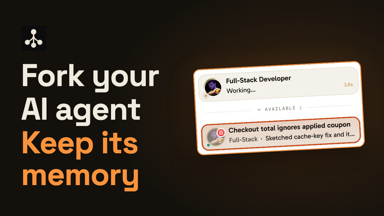 AgentsRoom Agent Fork: fork a running AI coding agent and try two fixes at once