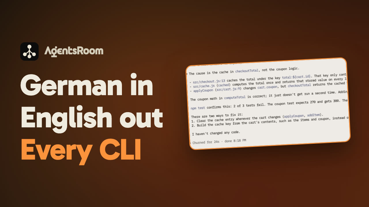 AgentsRoom Agent reply language: a bug report in German, Claude Code answers in English