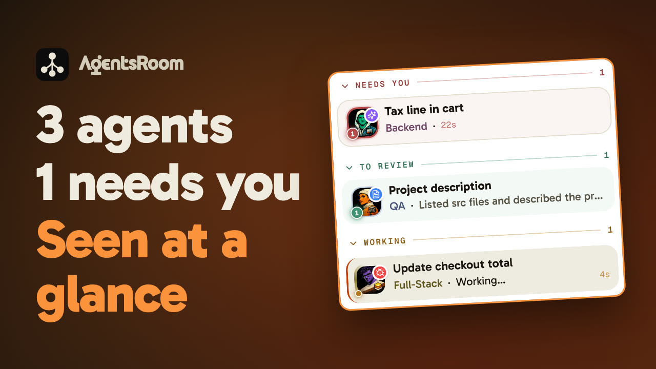 AgentsRoom Agent Status Tracking: see which AI coding agent is waiting for your answer