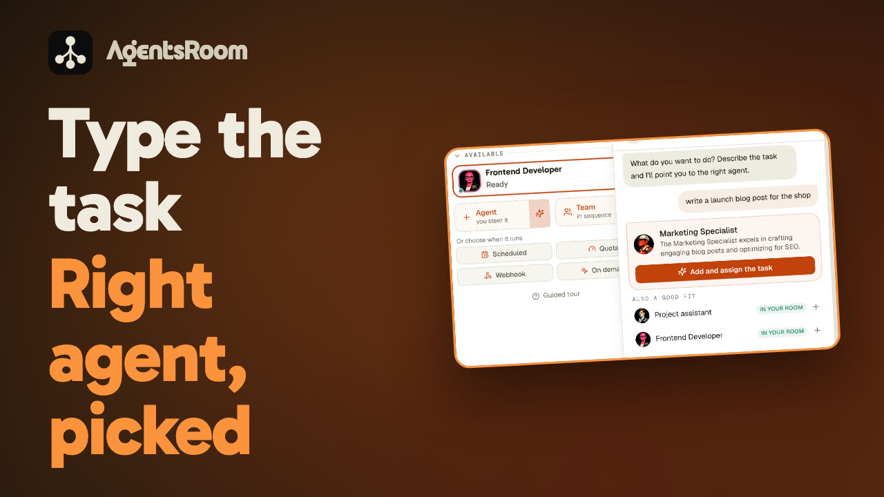 AgentsRoom Agent Suggestions: describe a task, get the right AI agent