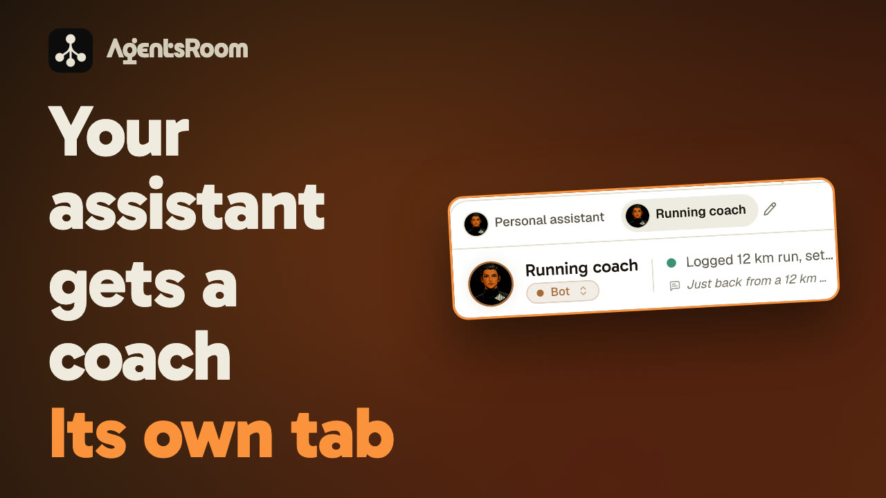 AgentsRoom personal assistant: give it a running coach with its own tab and instructions