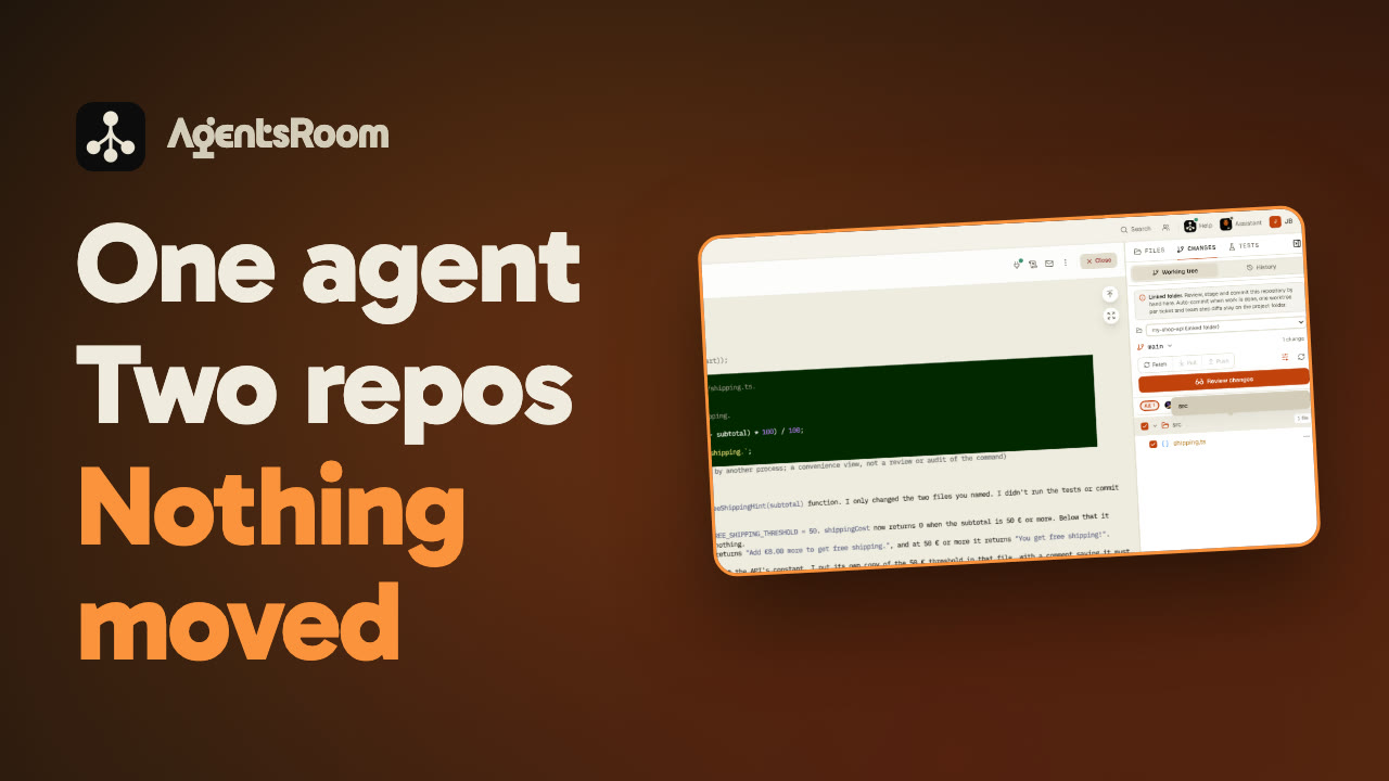 AgentsRoom Linked Folders: one AI coding agent edits an app and its API in two repos