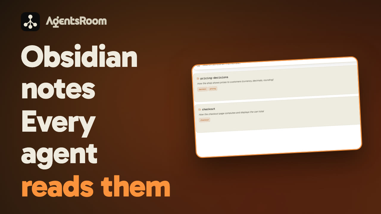 AgentsRoom Obsidian Vault Sync: an AI coding agent reads your Obsidian notes and writes back to the vault