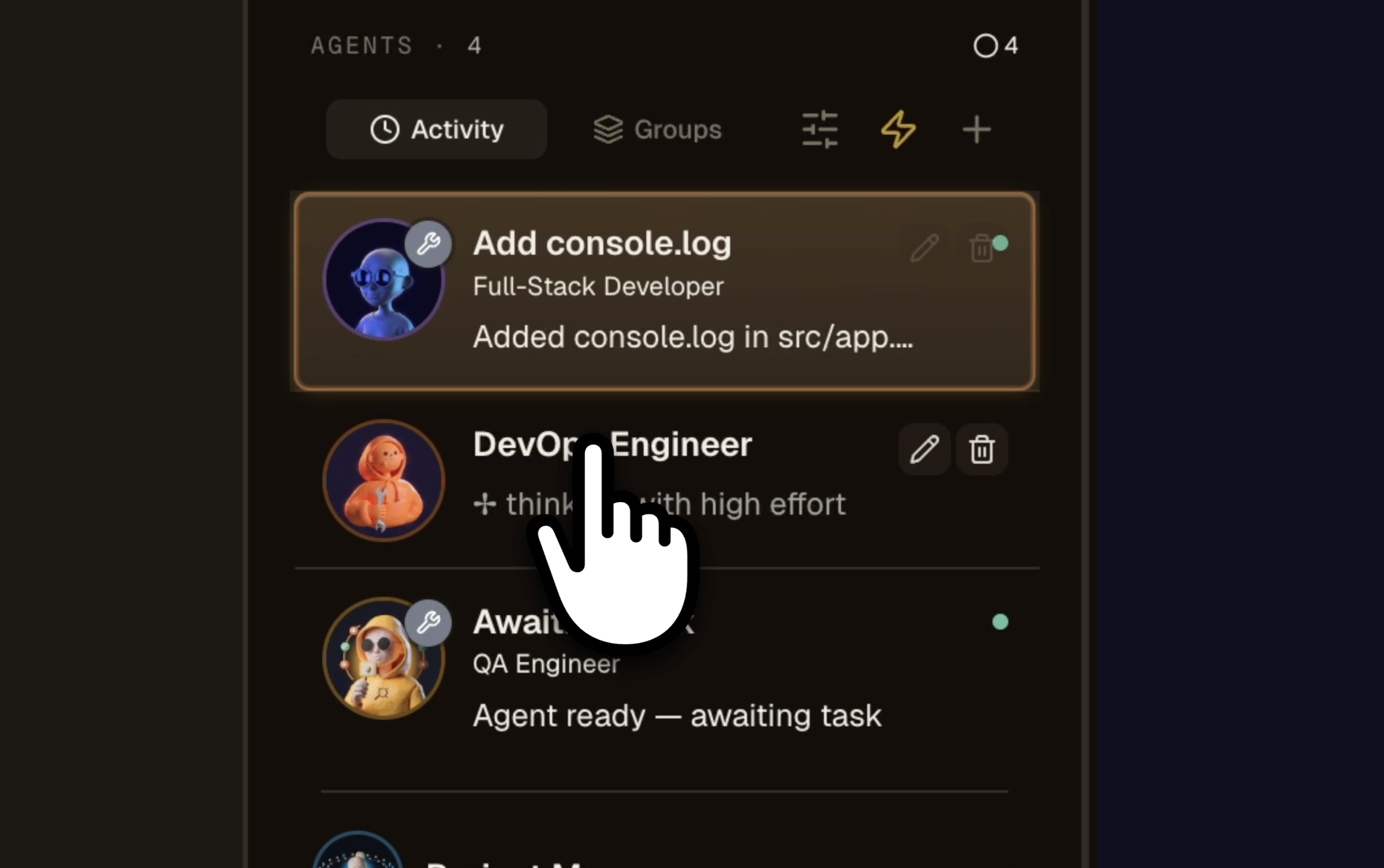 AgentsRoom screenshot: visual multi-project, multi-agent cockpit with parallel Claude Code, Codex and Gemini AI agents, color-coded roles, live status, sidebar with zones and per-project counters