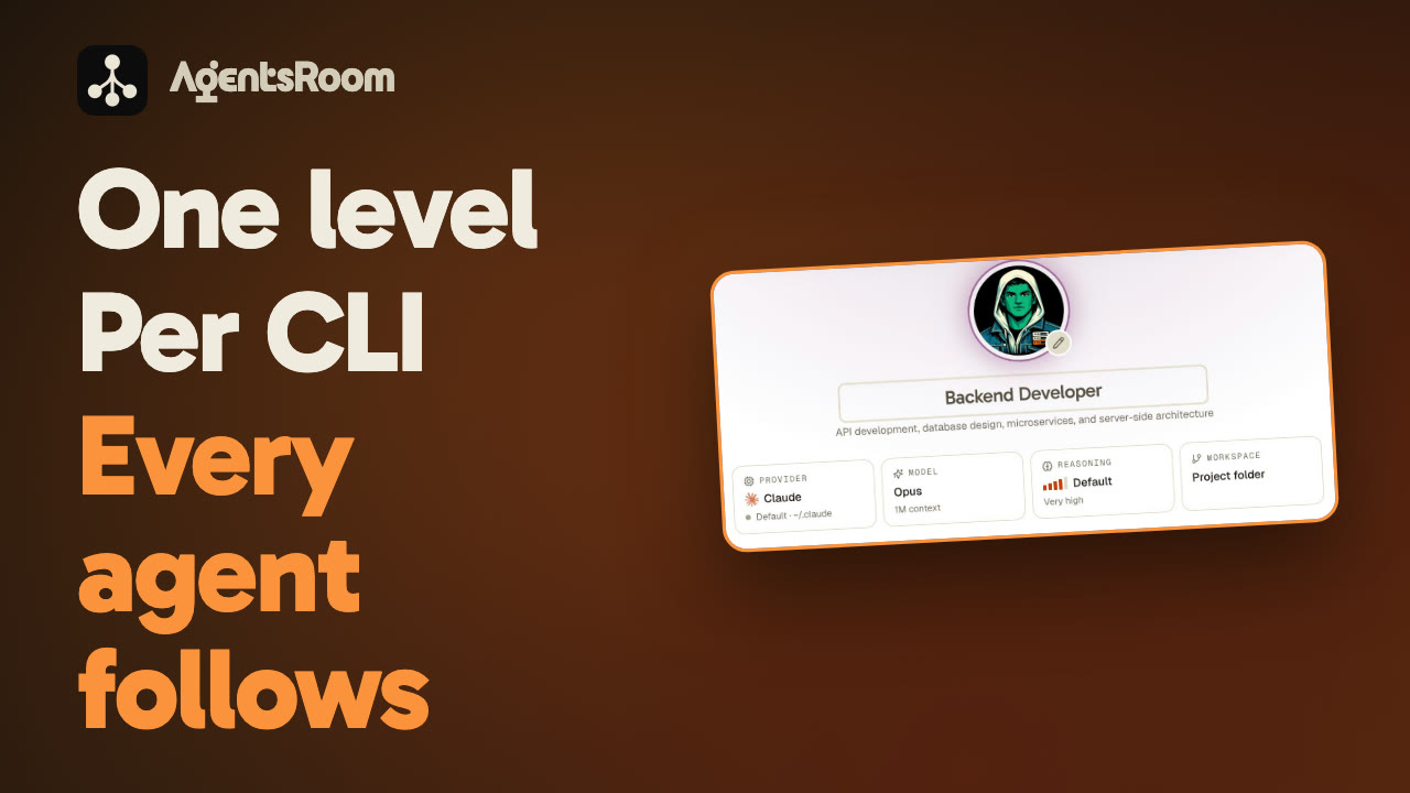 AgentsRoom Default reasoning effort: one level per CLI, every new agent starts there