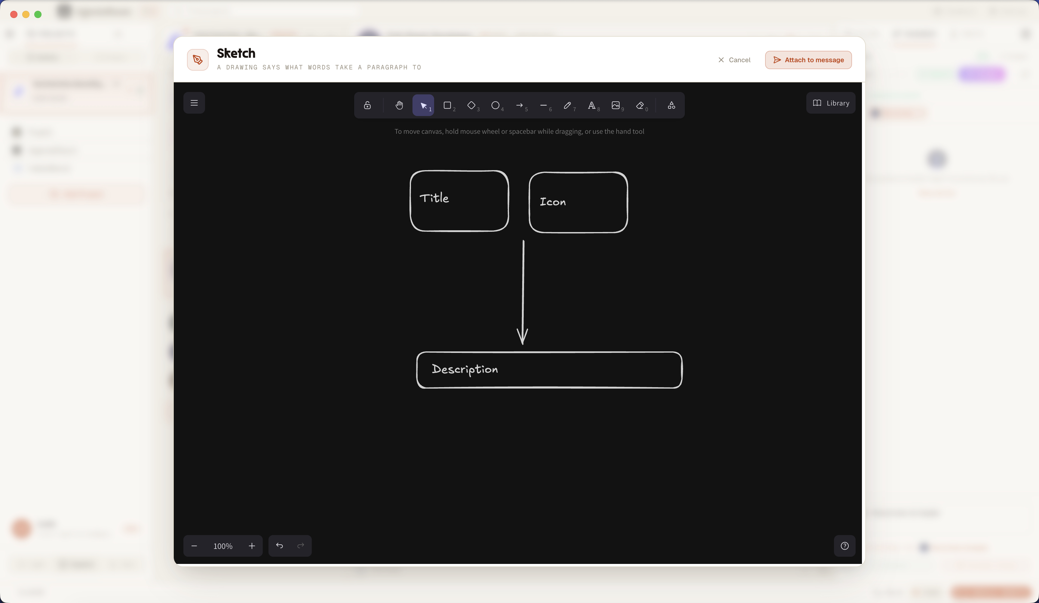 AgentsRoom Sketch : the drawing canvas open over the agent composer, with a screenshot being annotated with a circle and an arrow before being sent to the AI coding agent
